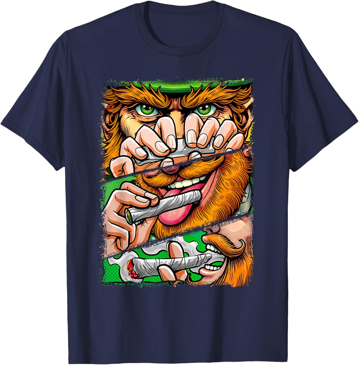 St. Patrick's Day Cannabis Weed Lover Leprechaun Smoking T-Shirt - T-Shirt | Navy
