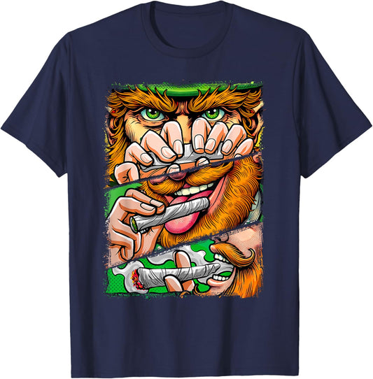 St. Patrick's Day Cannabis Weed Lover Leprechaun Smoking T-Shirt - T-Shirt | Navy