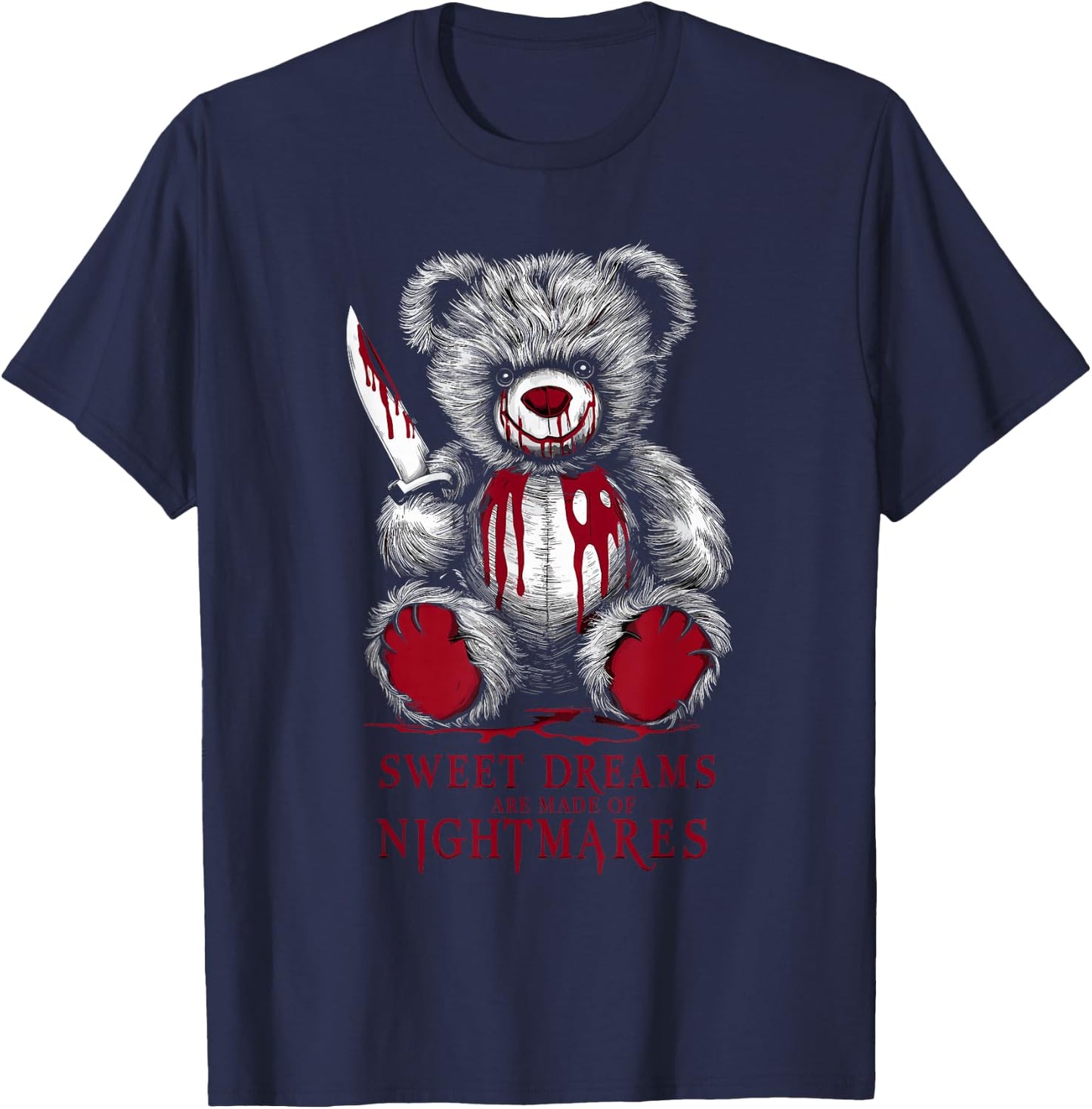 Terrifying Teddy Spooky Plush Horror Teddy Bear Scary T-Shirt - T-Shirt | Navy