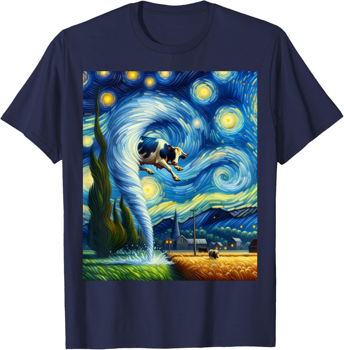 Tornado, Storm Chasing Van Gogh Starry Night Style T-Shirt - T-Shirt | Navy