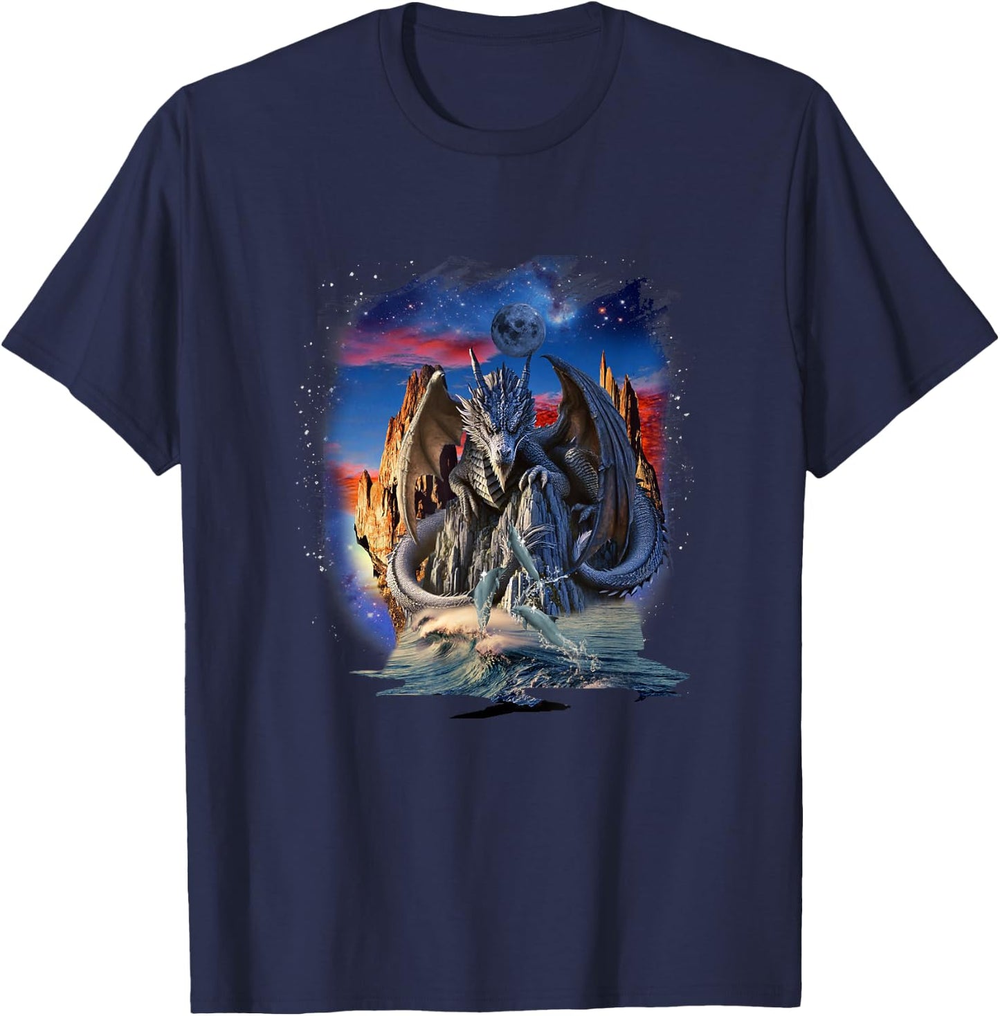Dragon and Dolphin, Dragons and Dolphins T-Shirt - T-Shirt | Navy