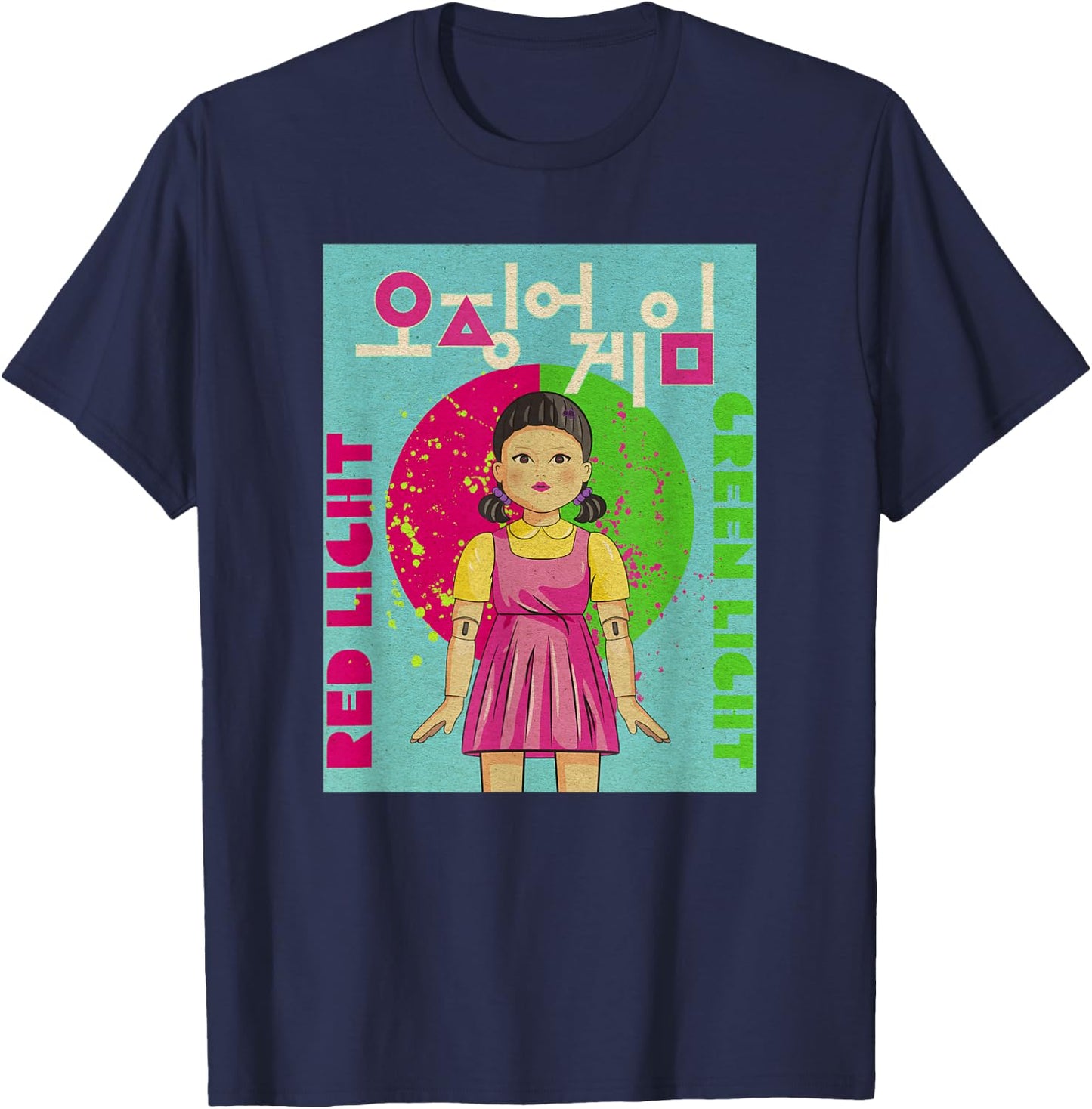 Squid Game Red Light Green Light Vintage Poster T-Shirt - T-Shirt | Navy