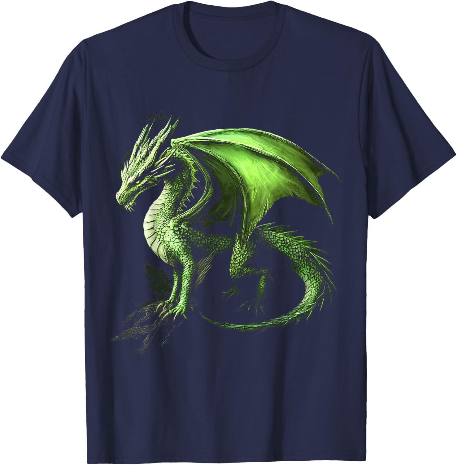 Green Dragon Motif Mythical Illustration Green Dragon T-Shirt - T-Shirt | Navy