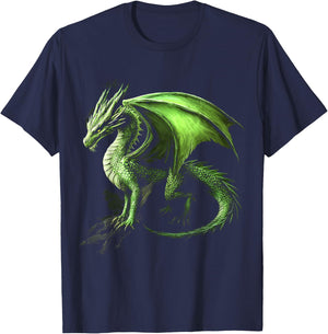 Green Dragon Motif Mythical Illustration Green Dragon T-Shirt - T-Shirt | Navy
