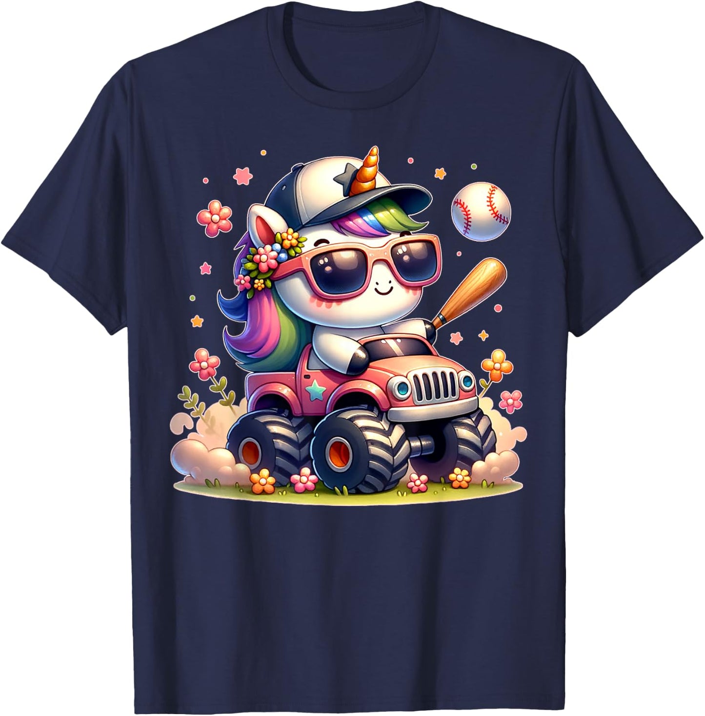 Cute Unicorn Softball Baseball T-ball Shirt for Girl Toddler T-Shirt - T-Shirt | Navy