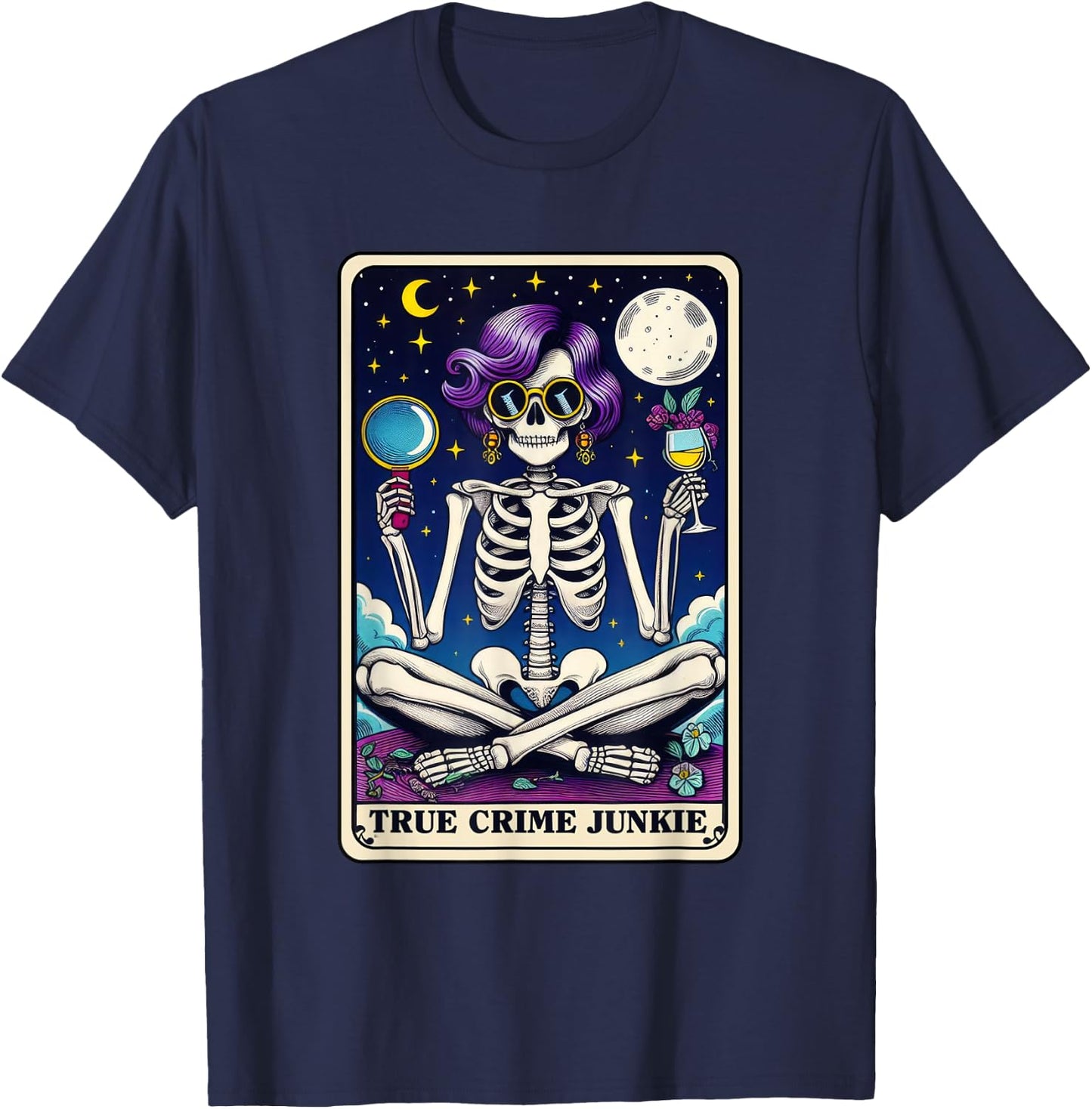 True Crime Junkie Funny Skeleton Tarot Card T-Shirt - T-Shirt | Navy
