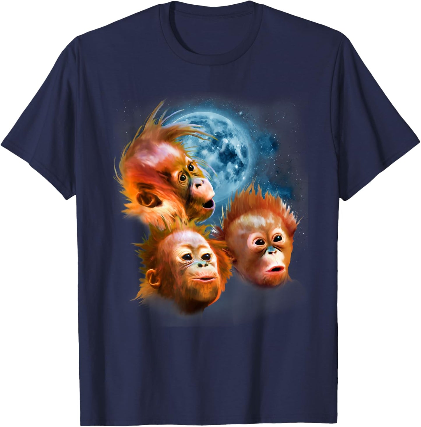 Funny Orangutan Shirt - Baby Orangutans Howling at the Moon T-Shirt - T-Shirt | Navy