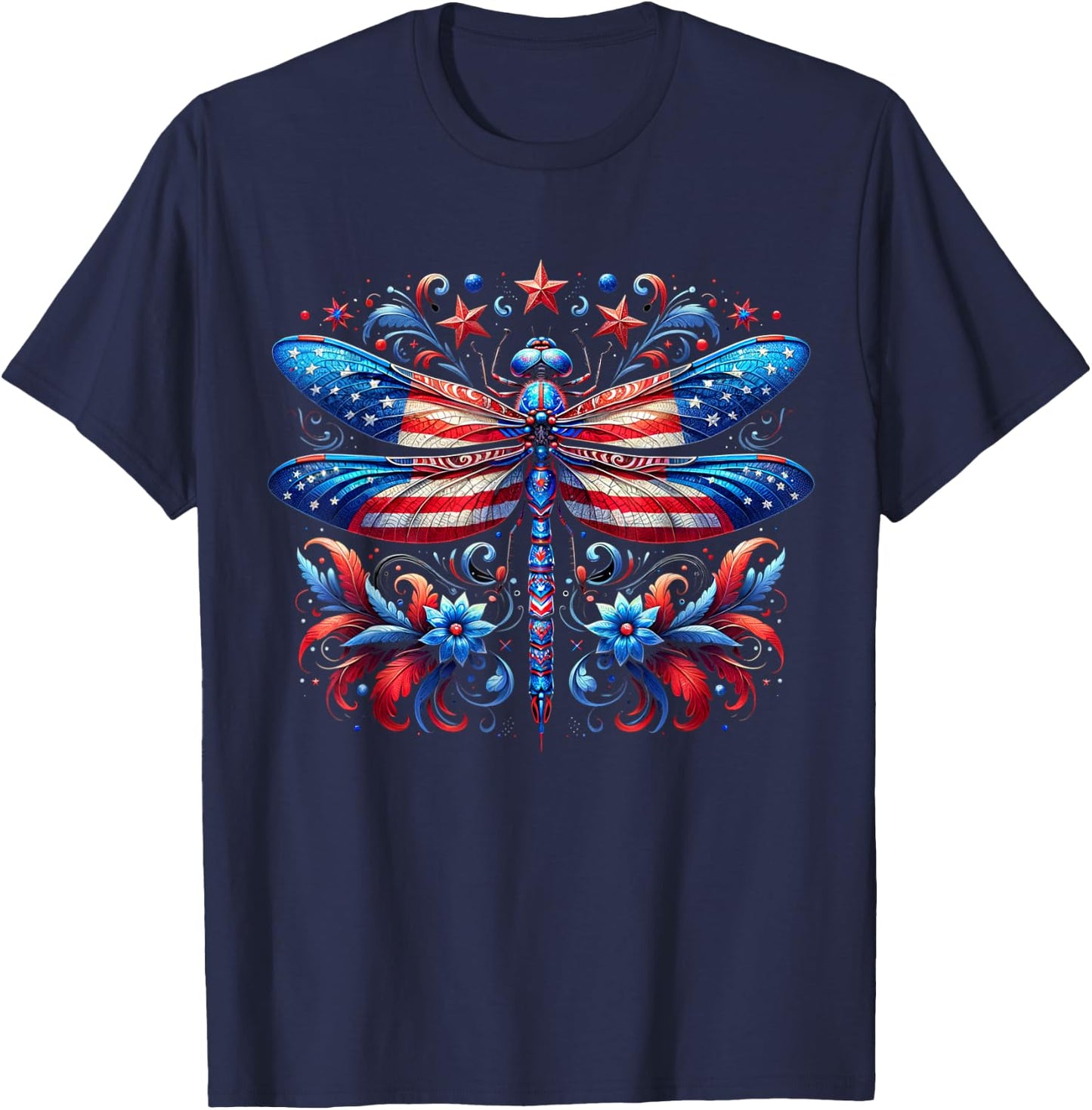 American Flag Dragonfly Patriotic 4th of July Kids T-Shirt - T-Shirt | Navy