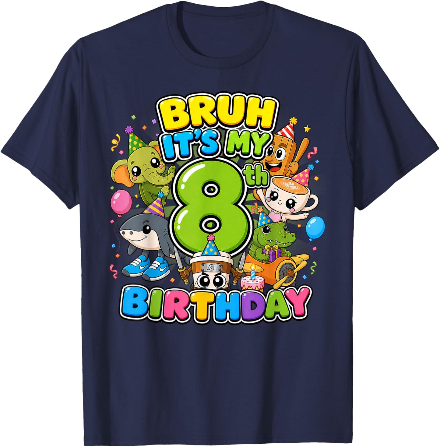 Bruh It’s My 8th Birthday Cute Baby Brainrot Kids Birthday T-Shirt - T-Shirt | Navy