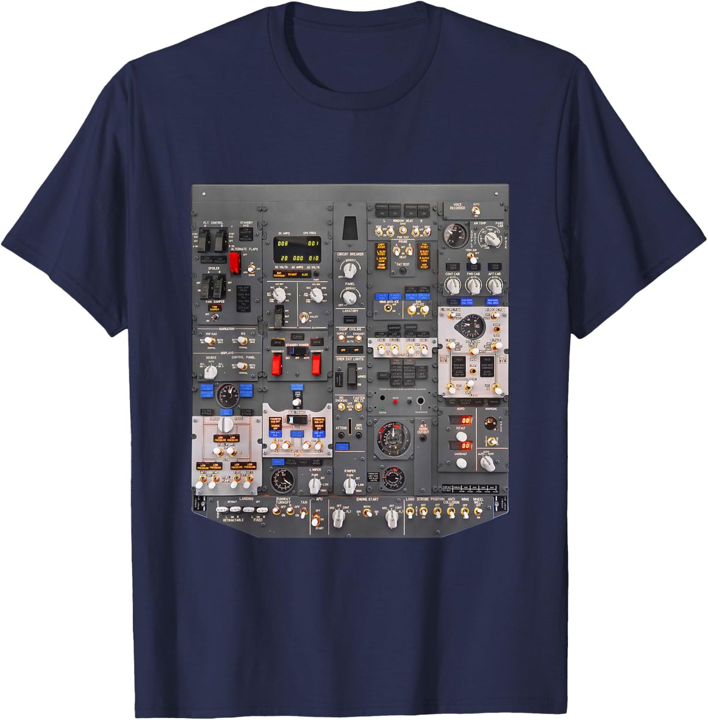 737 Overhead Panel Cockpit Airliner Aviation Aircraft T-Shirt - T-Shirt | Navy