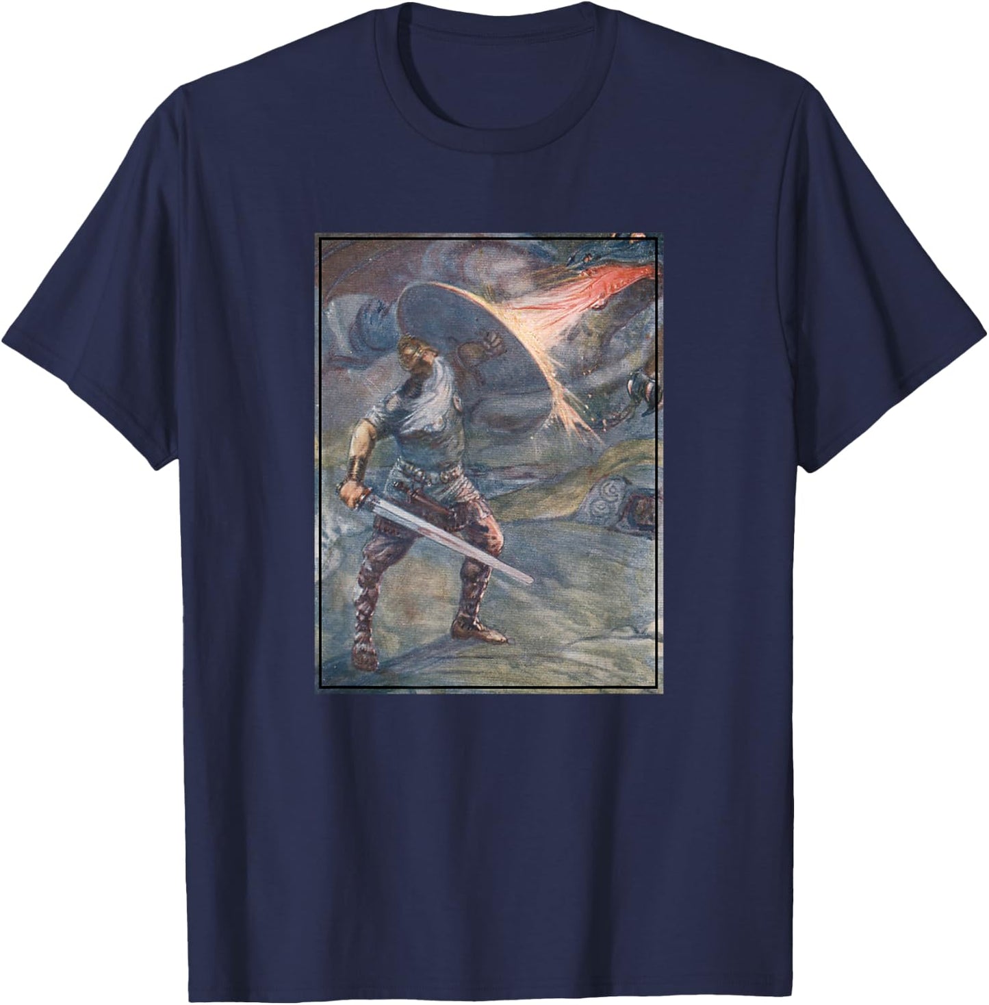 Beowulf Fighting The Dragon T-Shirt - T-Shirt | Navy