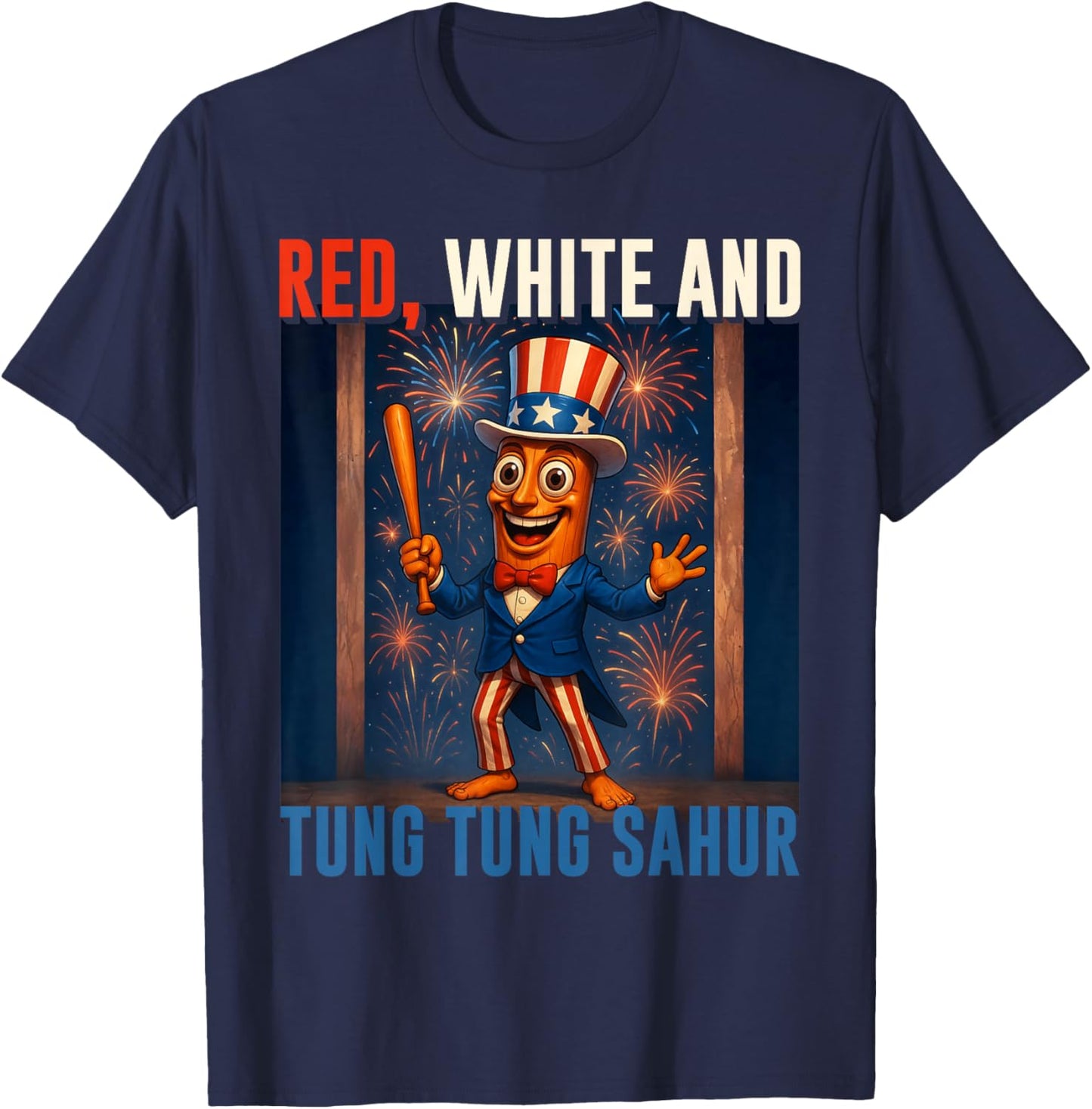 American Independence Tung Tung Sahur Brainrot Italian Meme T-Shirt - T-Shirt | Navy