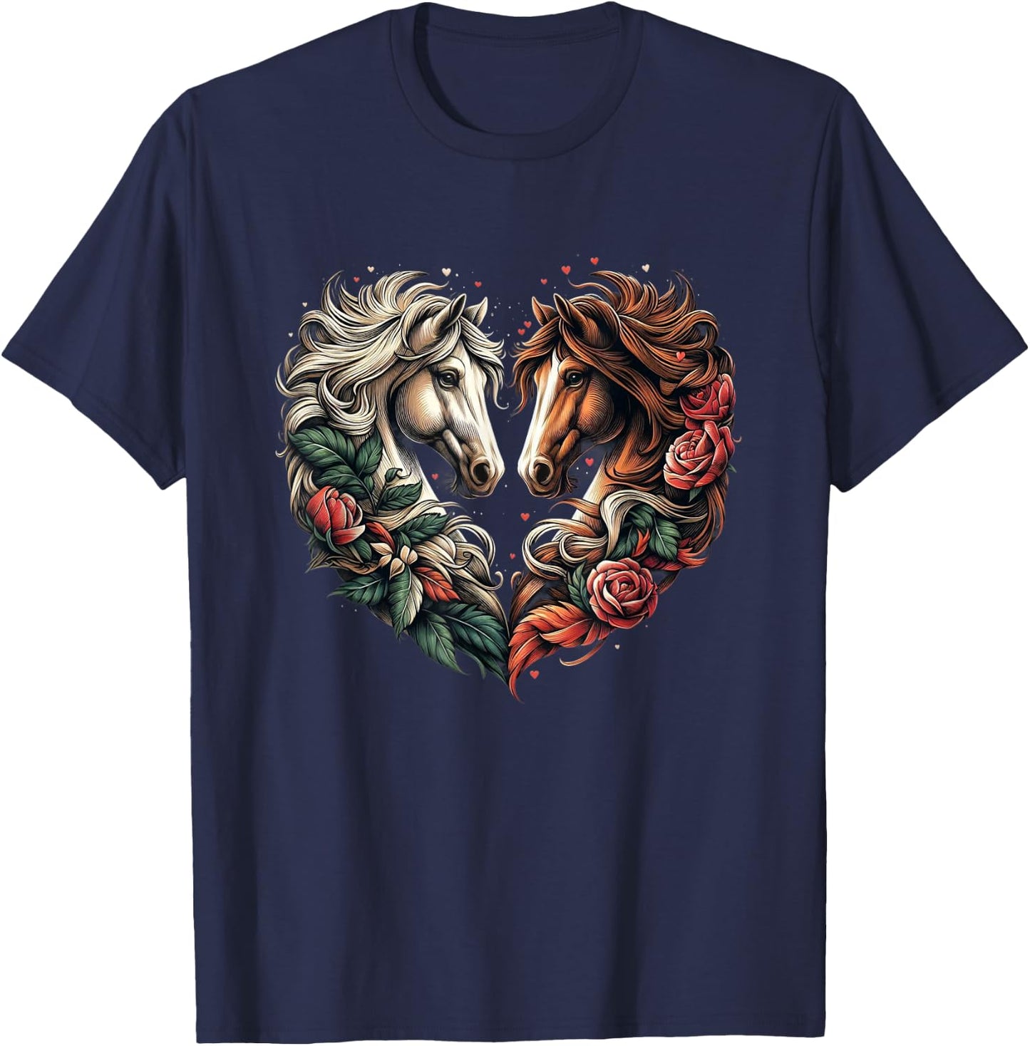 Horse Love Heart Equestrian Horse Rider Lovers T-Shirt - T-Shirt | Navy