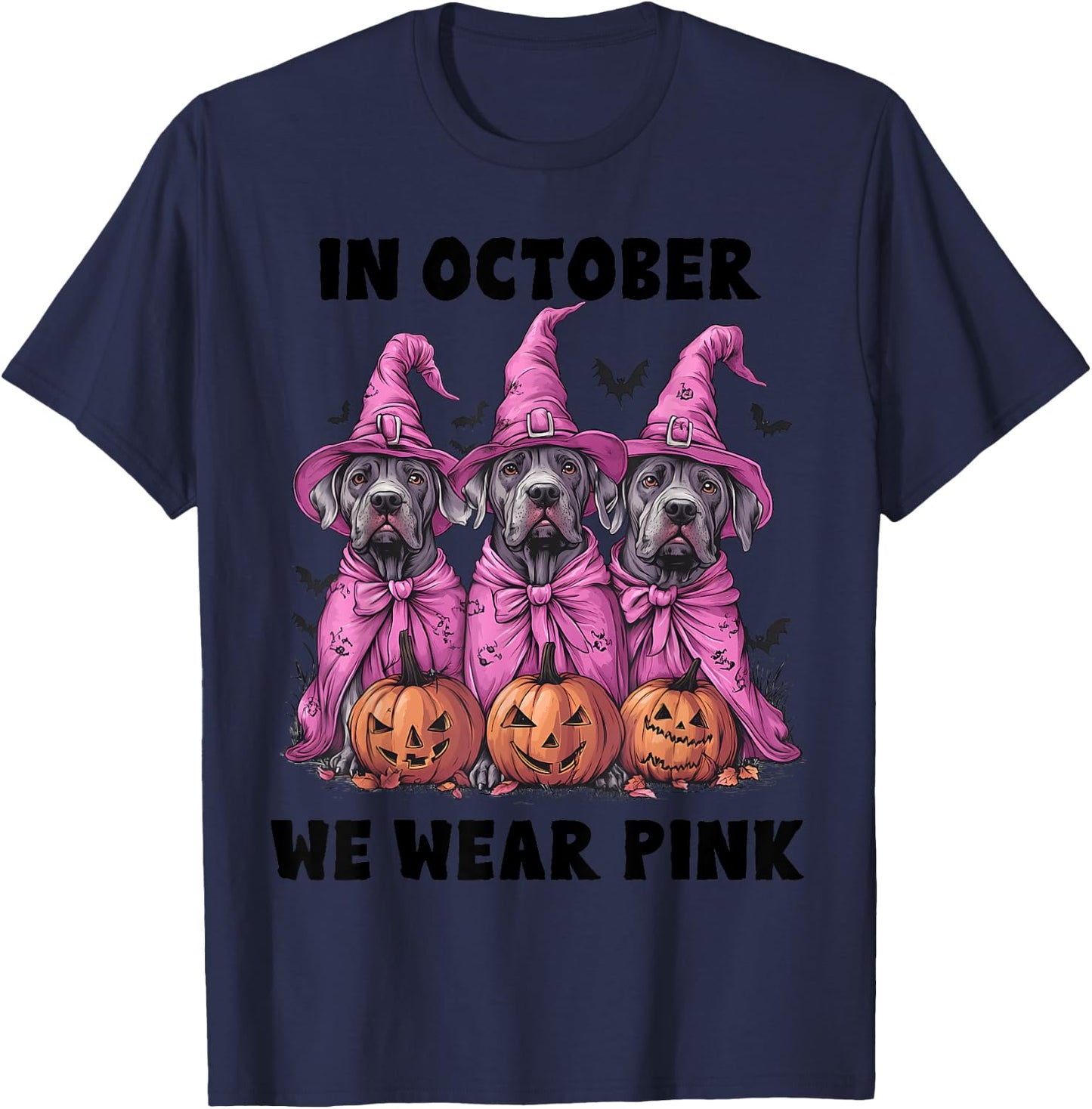 In October We Wear Pink Great Dane Halloween Breast Cancer T-Shirt - T-Shirt | Navy