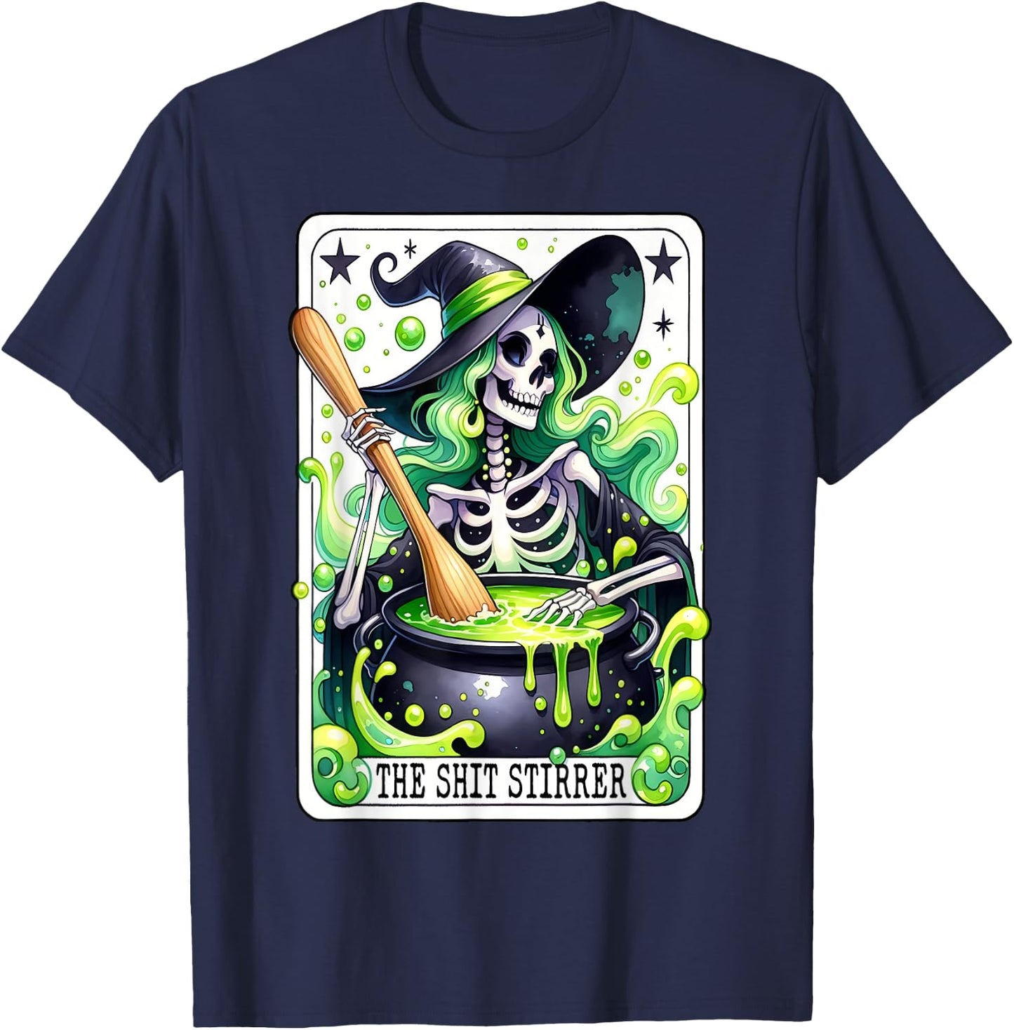 Tarot The Shit Stirrer Funny Halloween Witch Tarot Card T-Shirt - T-Shirt | Navy