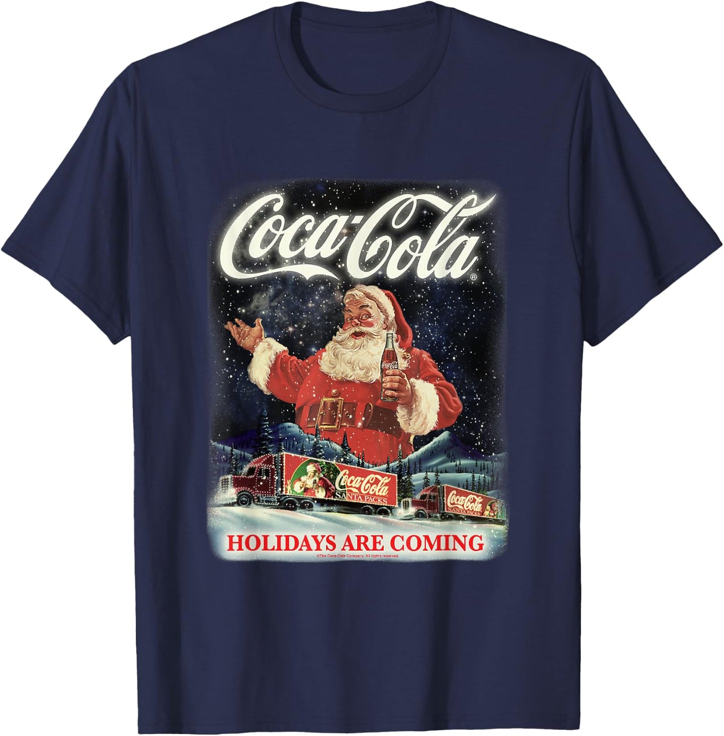 Coca Cola Santa Holidays Are Coming Christmas T-Shirt - T-Shirt | Navy