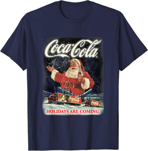 Coca Cola Santa Holidays Are Coming Christmas T-Shirt - T-Shirt | Navy