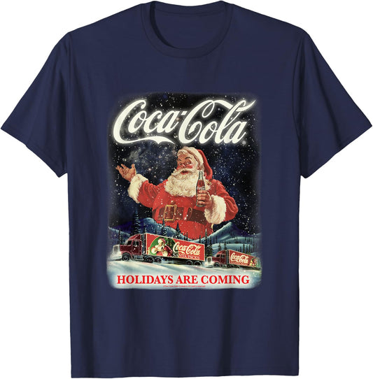 Coca Cola Santa Holidays Are Coming Christmas T-Shirt - T-Shirt | Navy