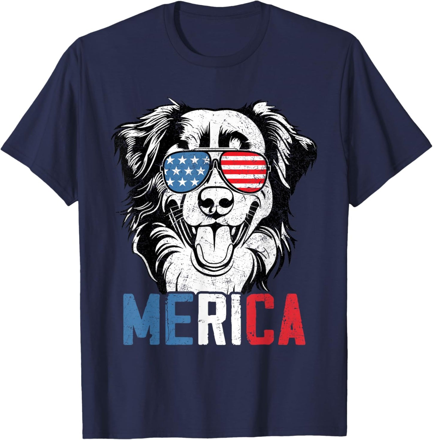 Patriotic Australian Shepherd Dog Merica 4th Of July Funny T-Shirt - T-Shirt | Navy