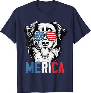 Patriotic Australian Shepherd Dog Merica 4th Of July Funny T-Shirt - T-Shirt | Navy