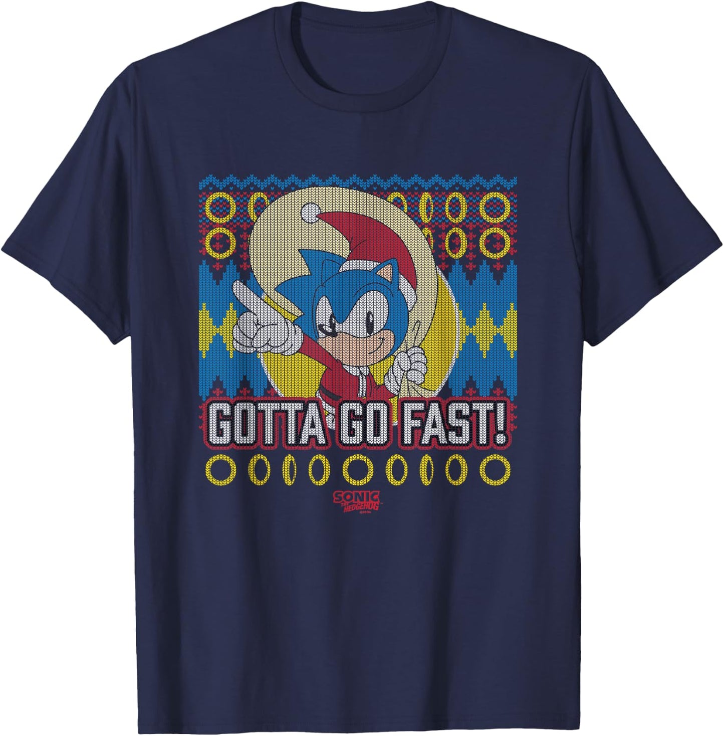 Sonic The Hedgehog Christmas Gotta Go Fast! Ugly Sweater T-Shirt - T-Shirt | Navy