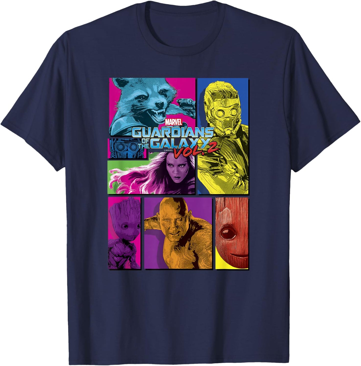 Marvel Guardians of The Galaxy Vol 2 Neon Team Panels T-Shirt - T-Shirt | Navy