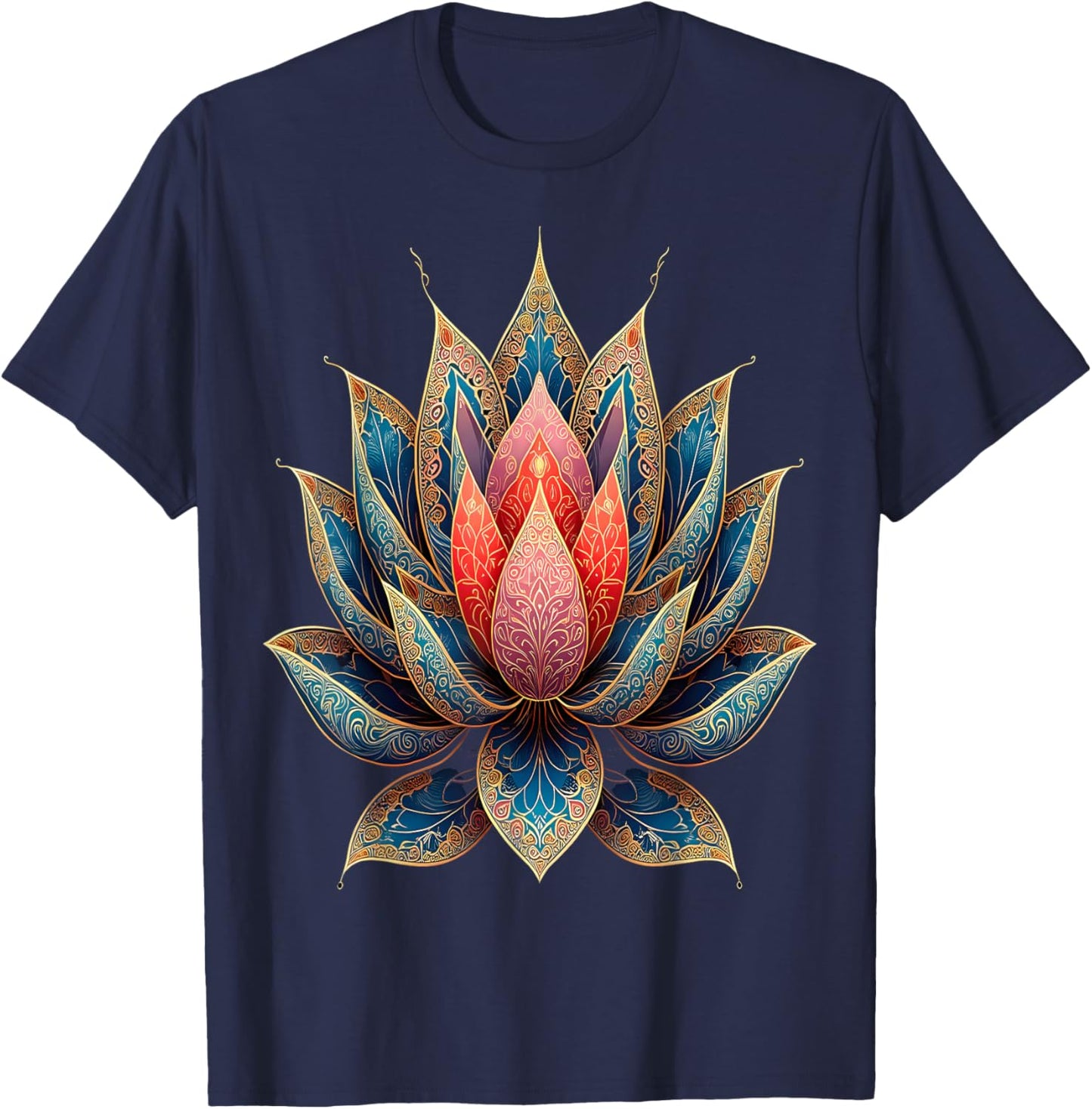 Ornate Lotus Mandala Spiritual Serenity T-Shirt - T-Shirt | Navy
