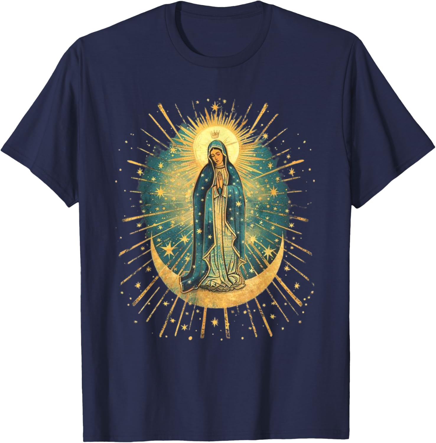 Our Lady De Guadalupe Sant Mary For Christians, Catholics T-Shirt - T-Shirt | Navy
