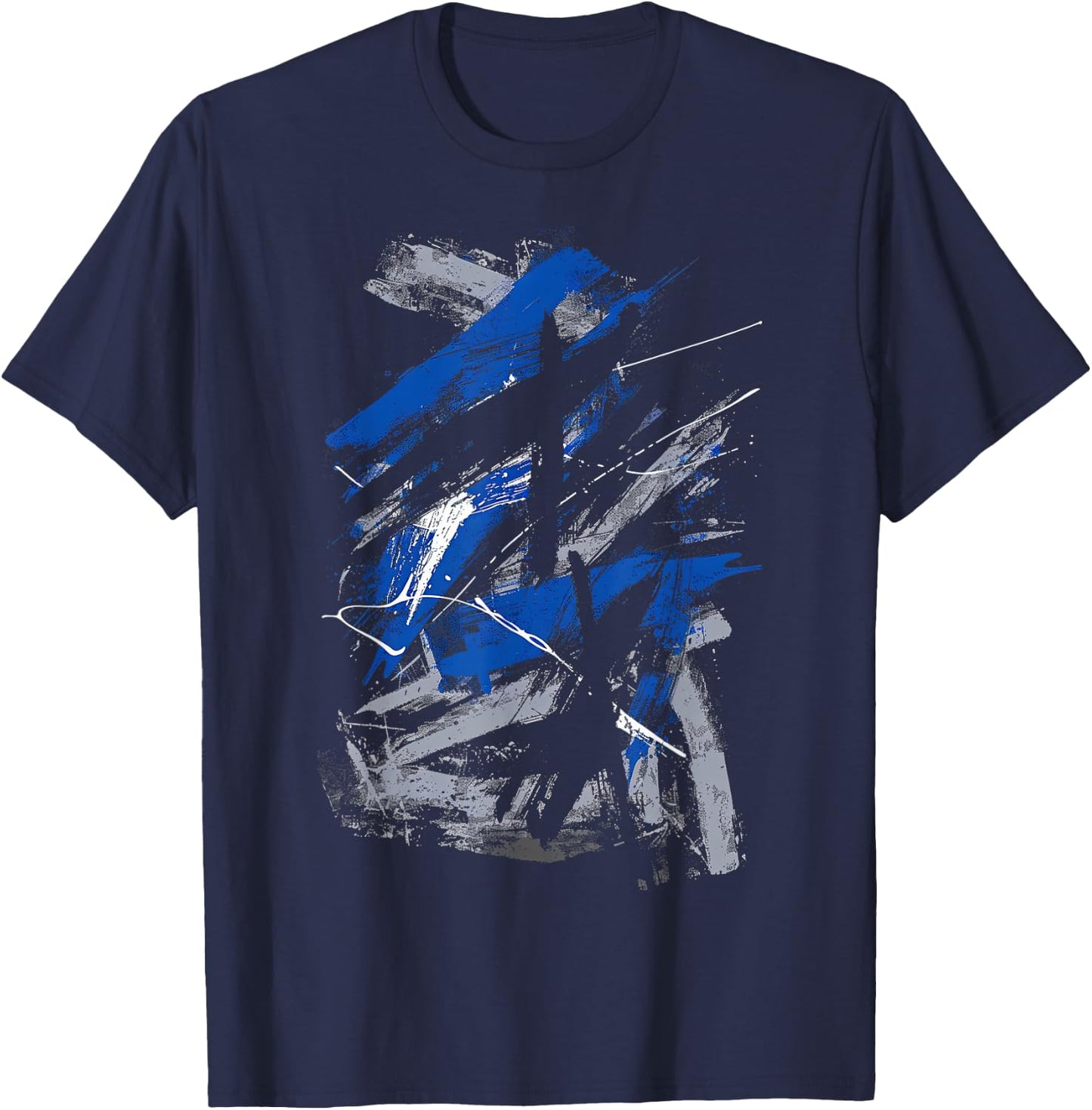 Blue and Black Urban Art Graphic T-Shirt - T-Shirt | Navy