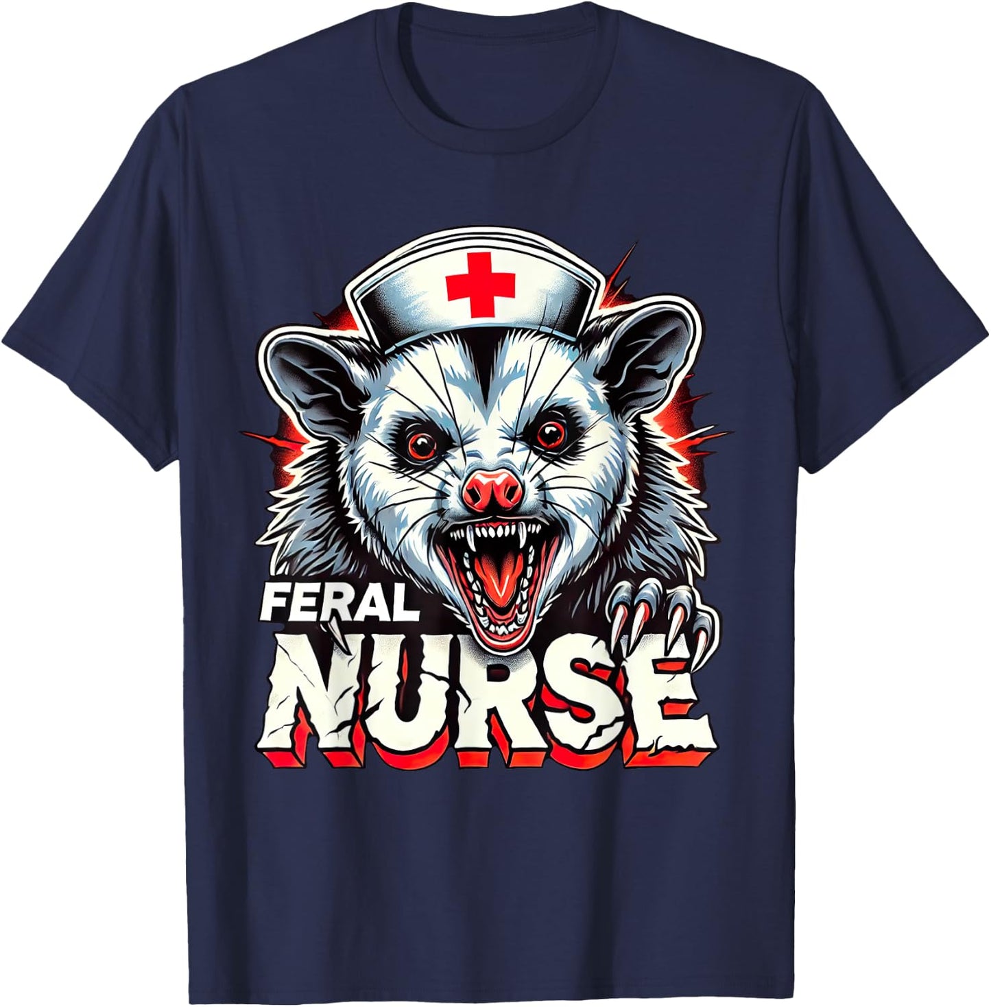 Funny Feral Nurse Possum Nursing Student RN CNA LPN T-Shirt - T-Shirt | Navy