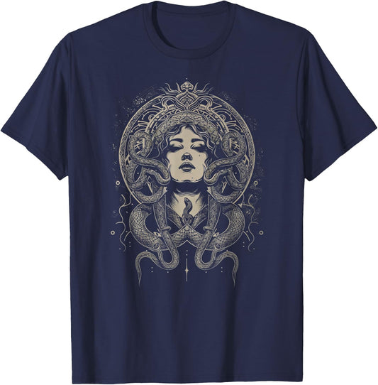 The Medusa Fan Co. Medusa Gorgon Greek Mythology Women's -Adults, -Kids Black T-Shirt - T-Shirt | Navy