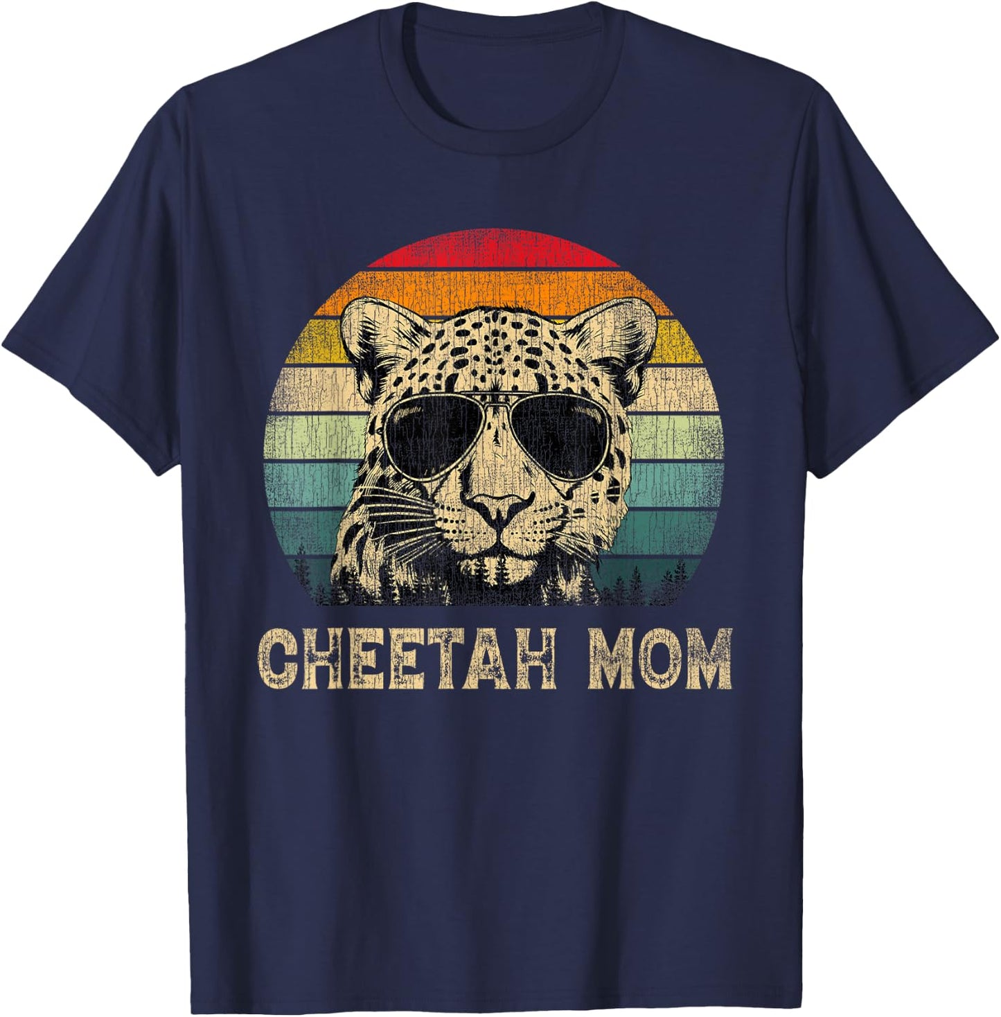 Vintage Cheetah Mom Cheetah Lovers Mommy Mother's Day T-Shirt - T-Shirt | Navy