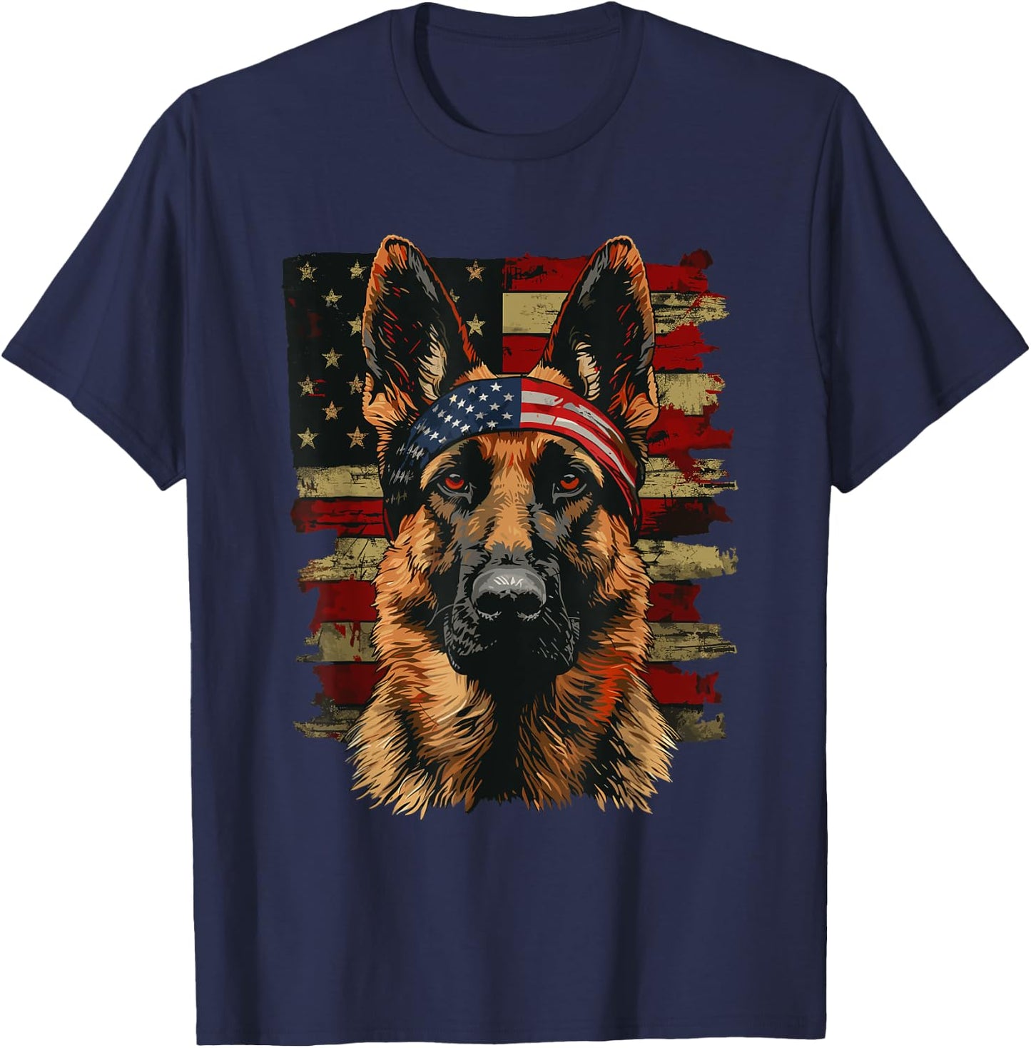 German Shepherd Patriotic 4th Of July USA American Flag T-Shirt - T-Shirt | Navy