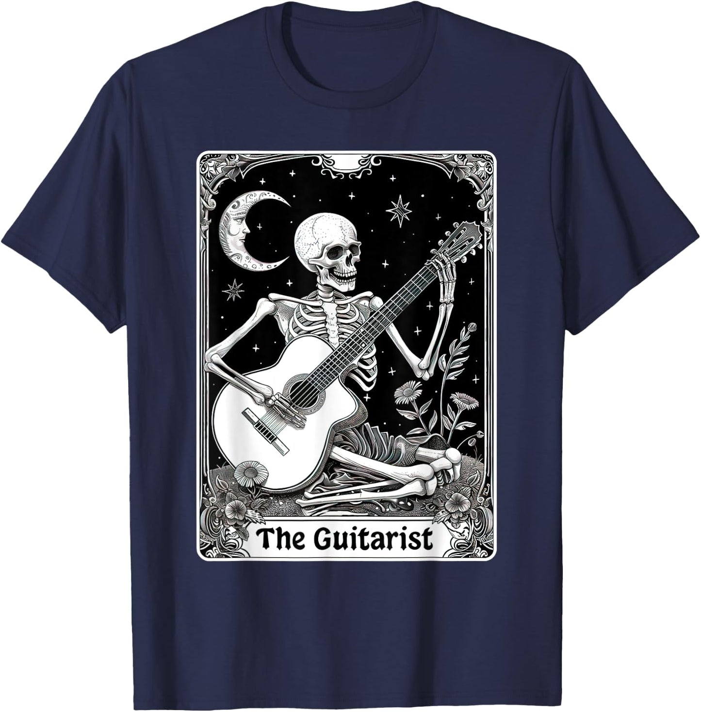 The Guitarist Tarot Card Funny Skeleton Playing Guitar T-Shirt - T-Shirt | Navy
