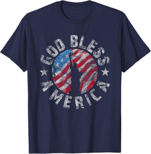 god bless america christian American flag Patriotic T-Shirt - T-Shirt | Navy