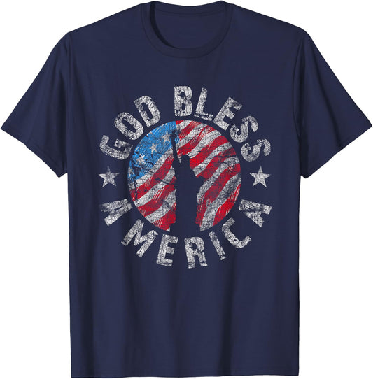 god bless america christian American flag Patriotic T-Shirt - T-Shirt | Navy