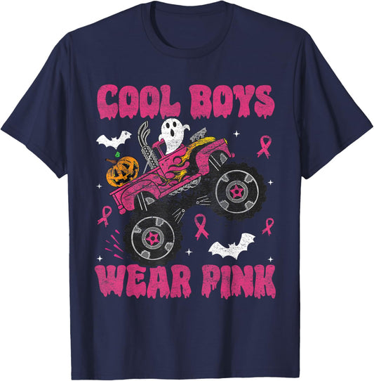 Cool Boys Wear Pink Monster Truck Halloween Breast Cancer T-Shirt - T-Shirt | Navy