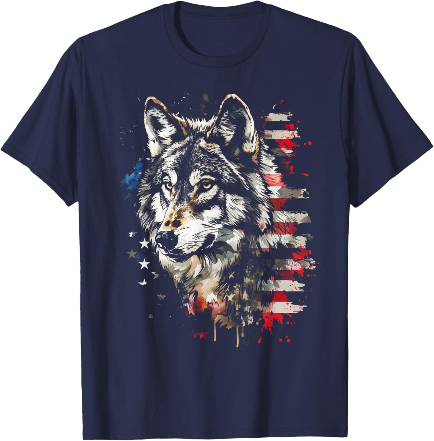 Patriotic Wolf American Flag USA Wolf Lover Women Kids Men T-Shirt - T-Shirt | Navy