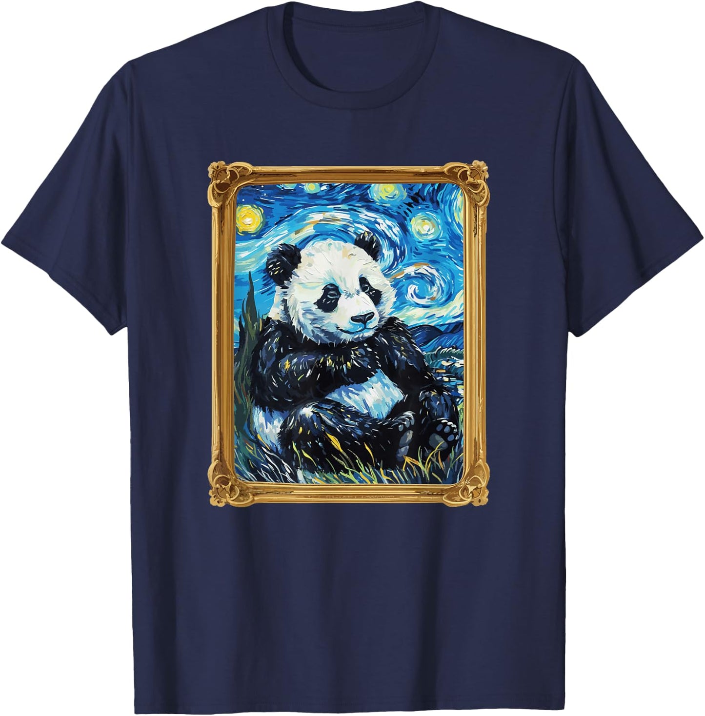 Starry Night Famous Painting Panda T-Shirt - T-Shirt | Navy