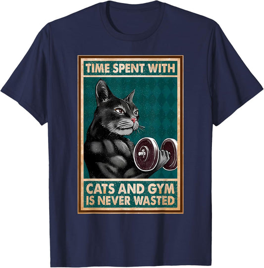 Time Spent With Cats And Gym Is Never Workout Bodybuilding T-Shirt - T-Shirt | Navy