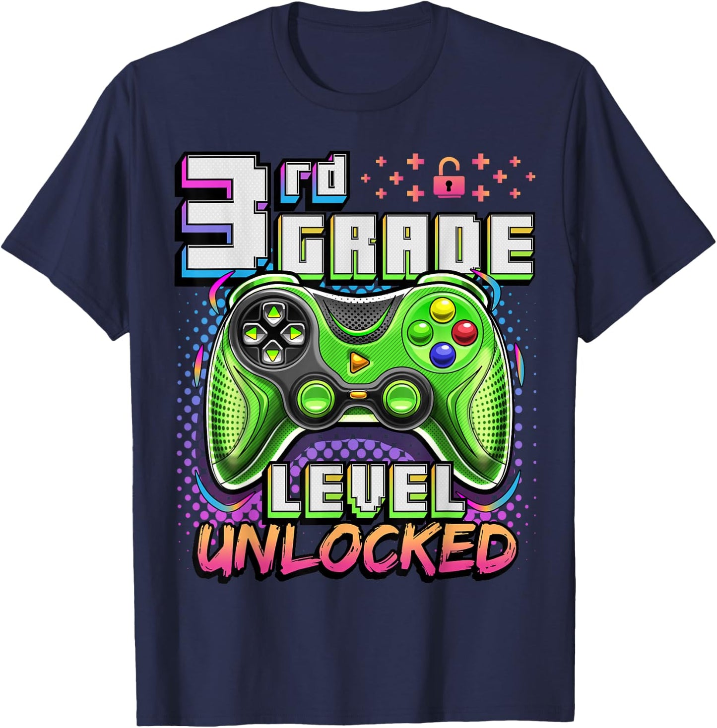 Back to School 3rd Grade Boys Gamer First Day School Level T-Shirt - T-Shirt | Navy