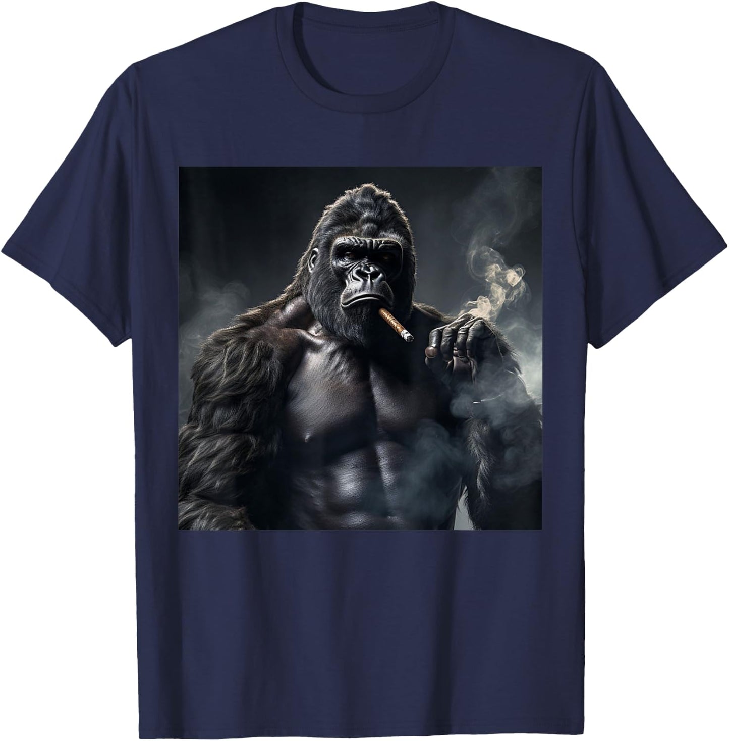 Funny Monkey Cigar Gorilla Smoking Cigarette Animal Lover T-Shirt - T-Shirt | Navy