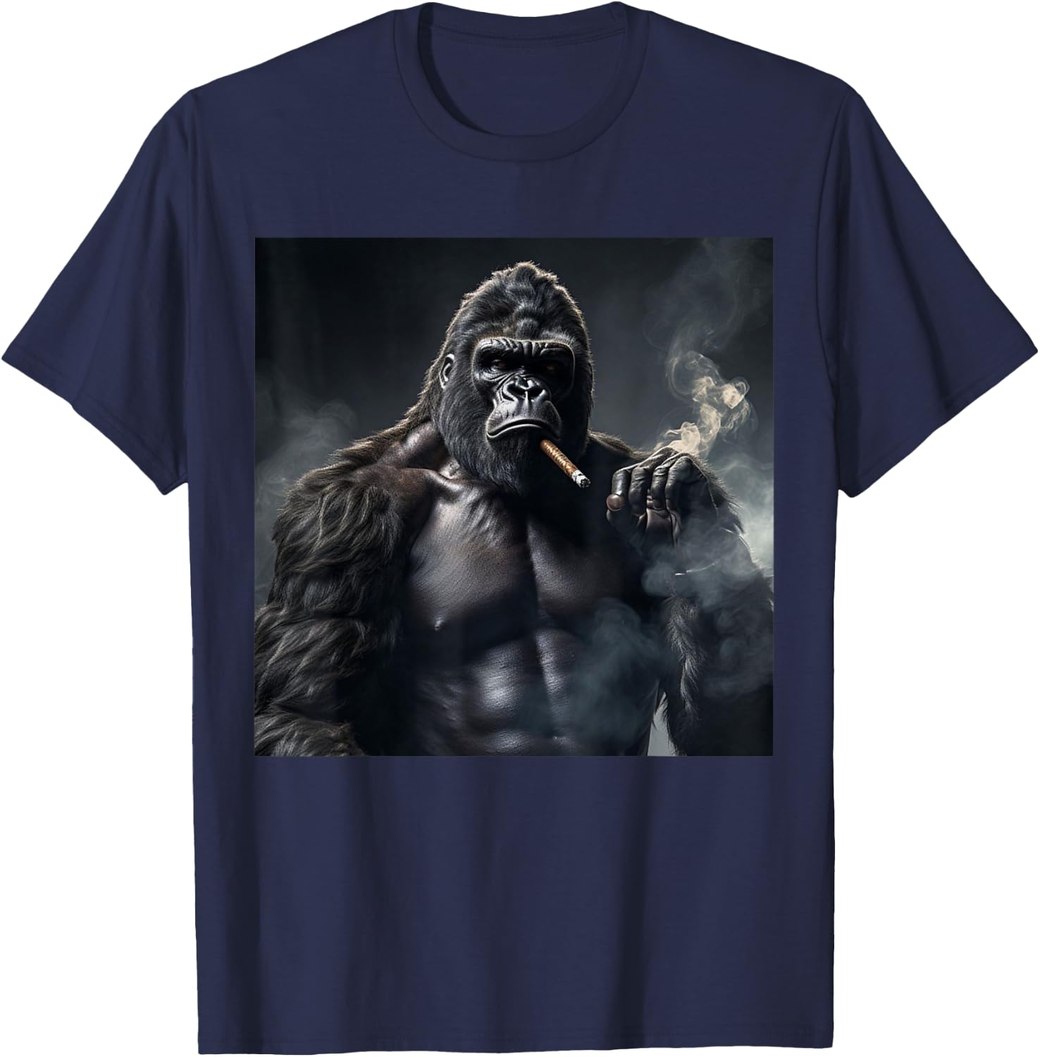 Funny Monkey Cigar Gorilla Smoking Cigarette Animal Lover T-Shirt - T-Shirt | Navy