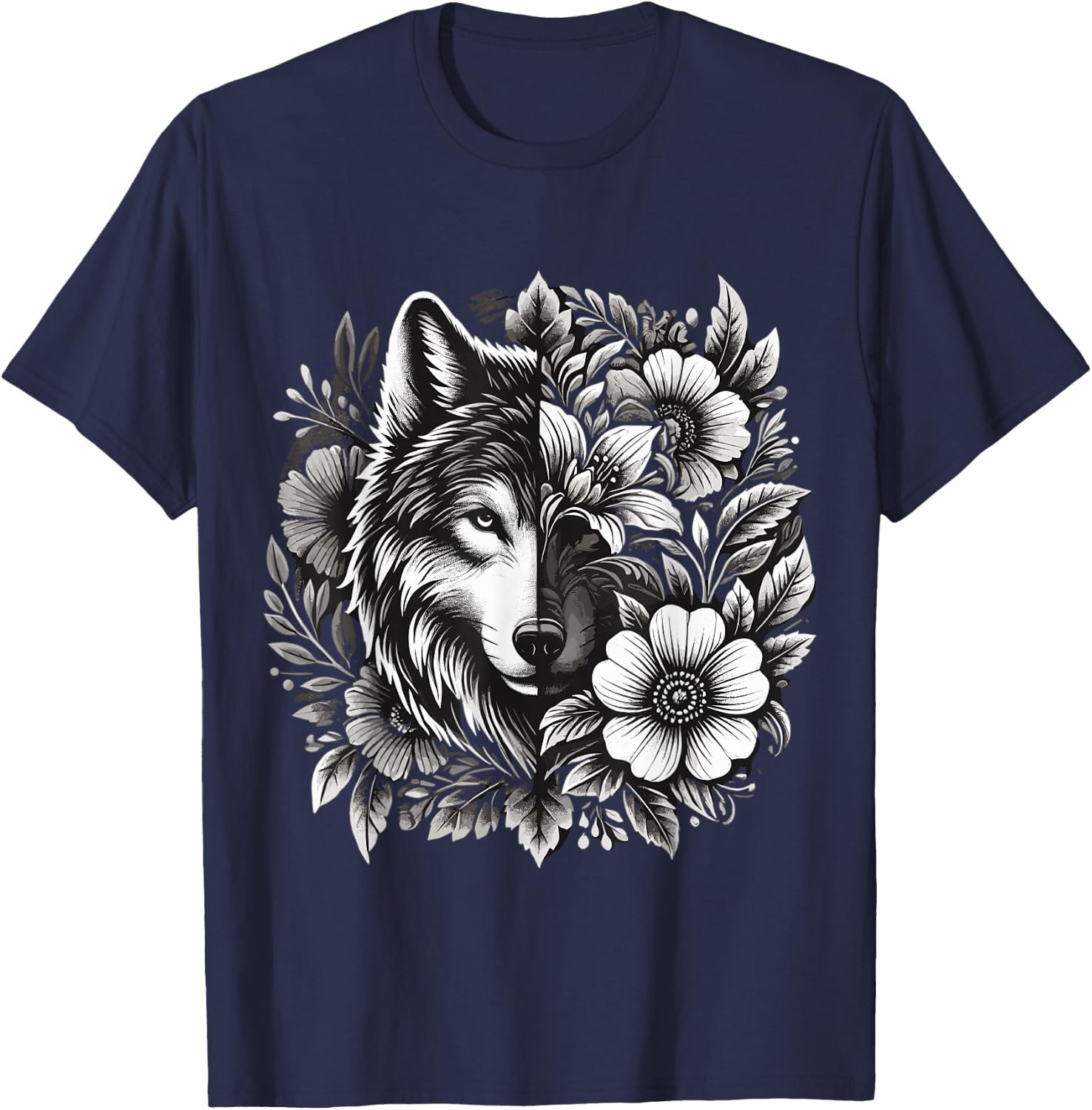 Floral Wolf T-Shirt - T-Shirt | Navy