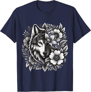 Floral Wolf T-Shirt - T-Shirt | Navy