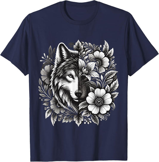 Floral Wolf T-Shirt - T-Shirt | Navy