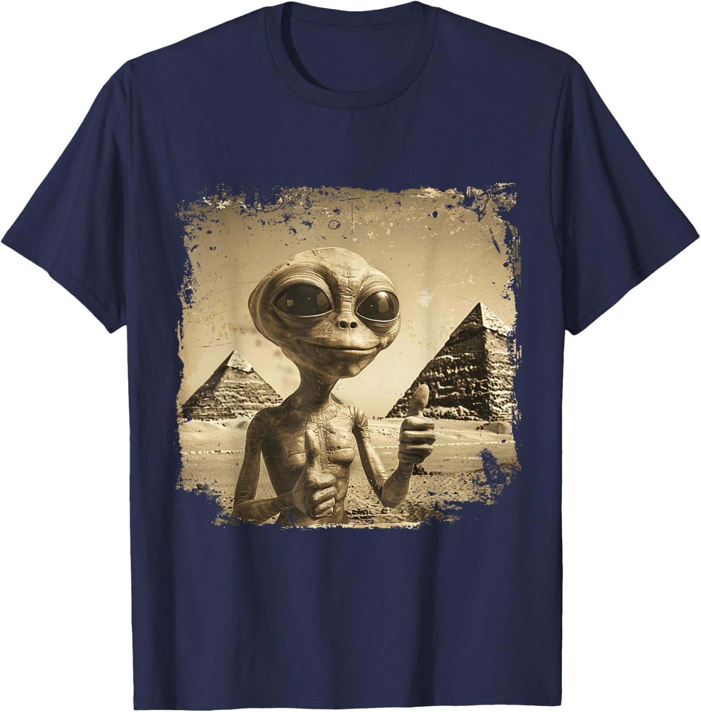 Alien Face Ancient Pyramids Thumbs Sci-Fi Egypt T-Shirt - T-Shirt | Navy