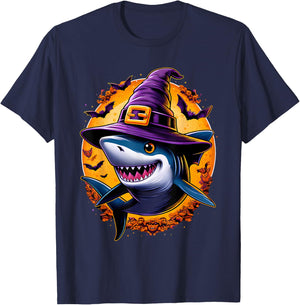 Shark Witch Funny Halloween Men Women Kids T-Shirt - T-Shirt | Navy