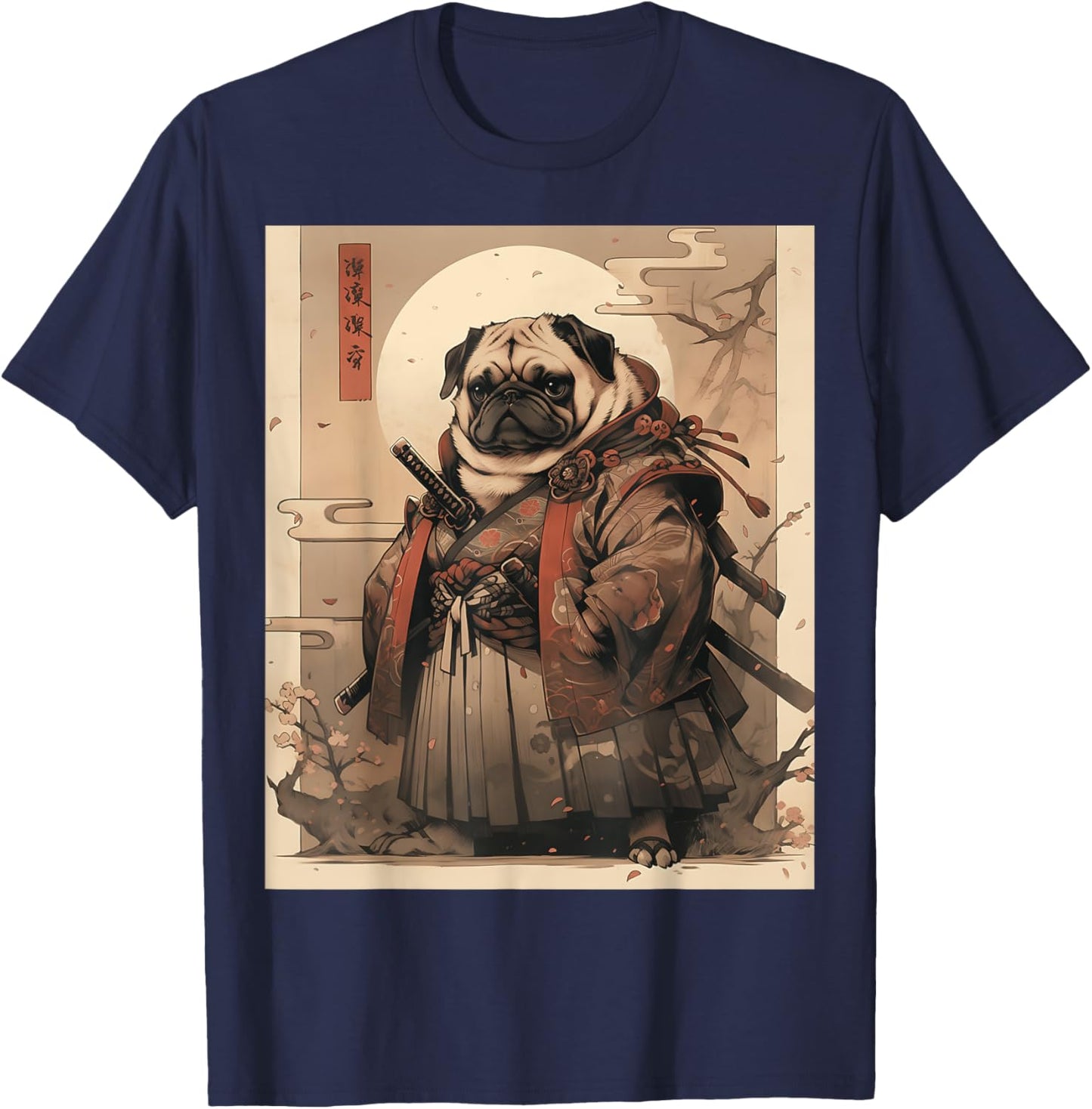 Pug Dog Japanese Samurai Warrior Anime Kawaii Gothic Art Men Women Kids T-Shirt - T-Shirt | Navy