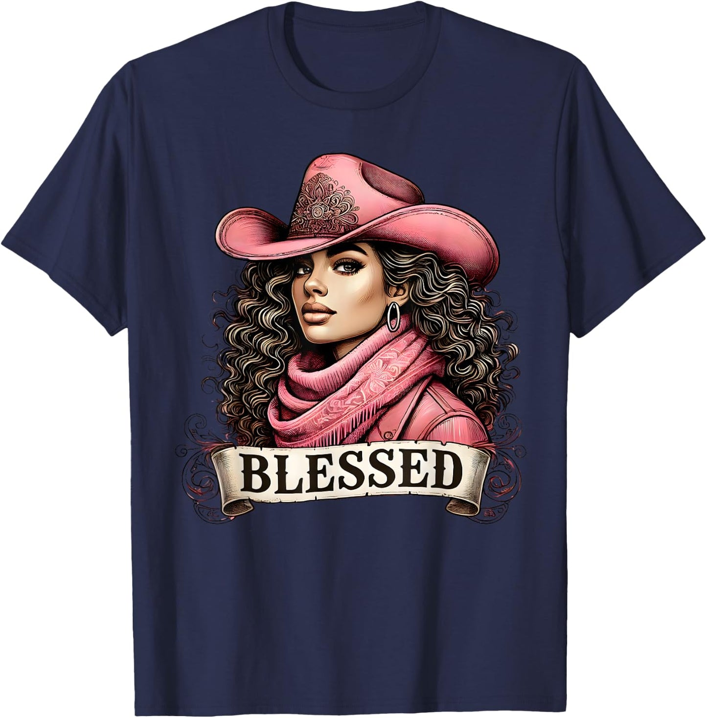 Blessed Black Cowgirl Christian Black Cowgirl Western Texas T-Shirt - T-Shirt | Navy